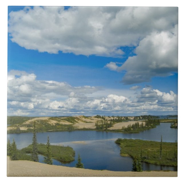 Cumulus clouds float above lakes, Northwest Tile (Front)