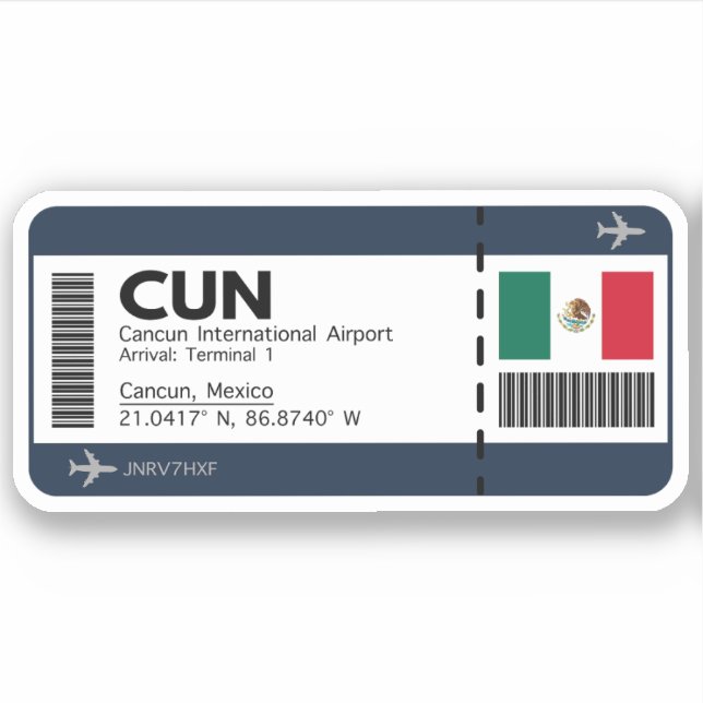 CUN Cancun Boarding Pass - Airport Ticket Sticker (Front)