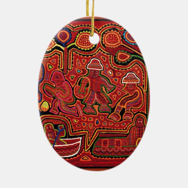 Cuna Indian Men in Cayucos Ceramic Ornament (Back)