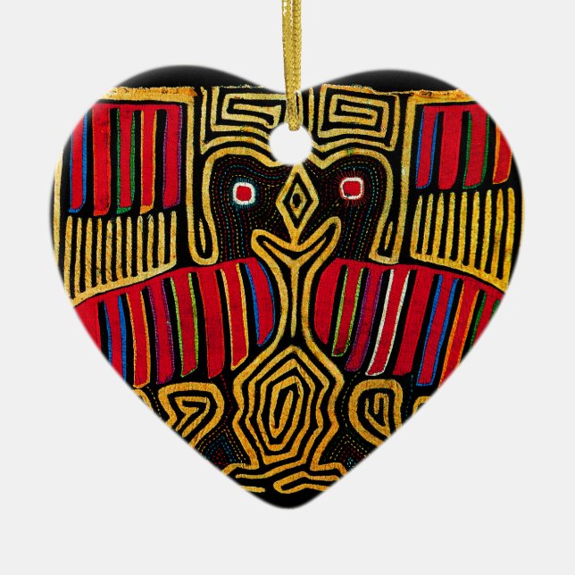 Cuna Indian Mola Duck Design Ceramic Ornament (Front)