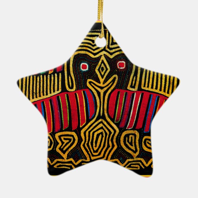 Cuna Indian Mola Duck Design Ceramic Ornament (Back)