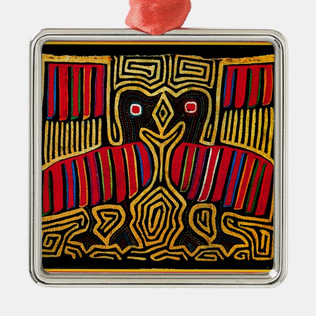 Cuna Indian Mola Duck Design Metal Ornament (Front)