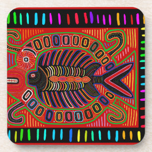Cuna Indian Mola Flying Fish Beverage Coaster