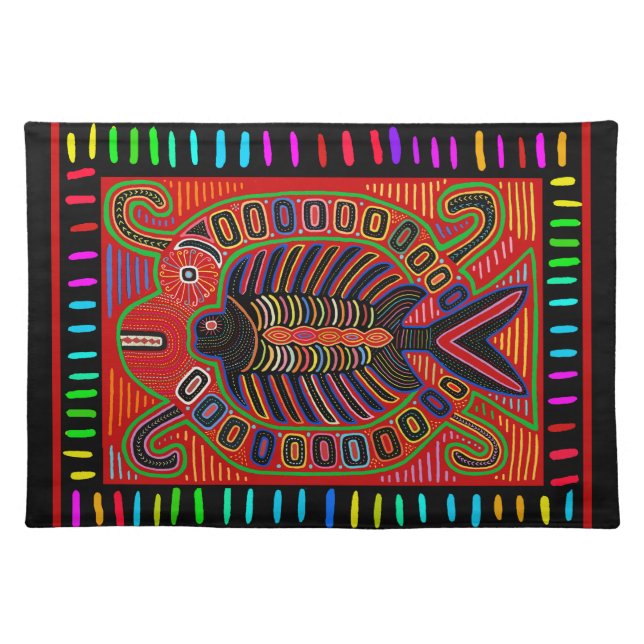 Cuna Indian Mola Flying Fish Cloth Placemat (Front)