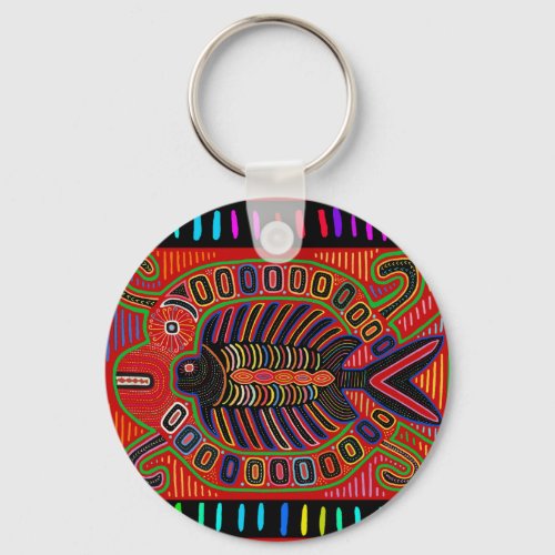 Cuna Indian Mola Flying Fish Keychain