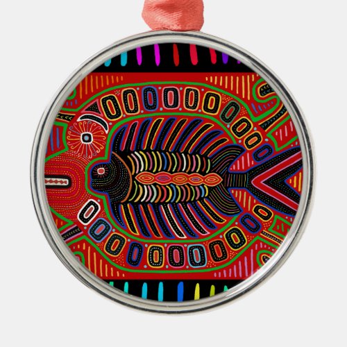 Cuna Indian Mola Flying Fish Metal Ornament