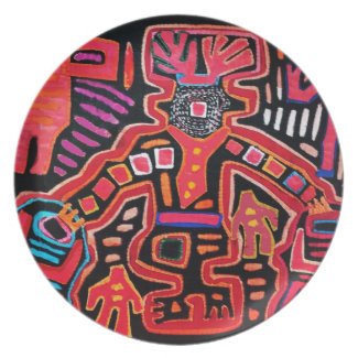 Cuna Indian Tribal Shaman With Fans Dinner Plate
