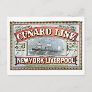 Cunard Line New York Liverpool 1875 Postcard