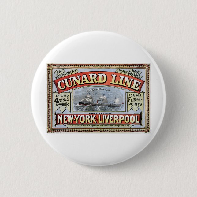 Cunard Line New York Liverpool Poster Pinback Button (Front)