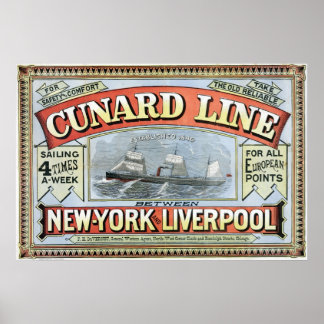 Cunard Line New York-Liverpool Vintage Poster
