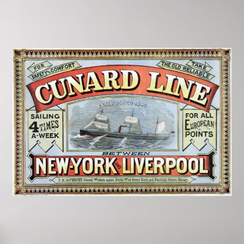 Cunard Line New York_Liverpool Vintage Poster