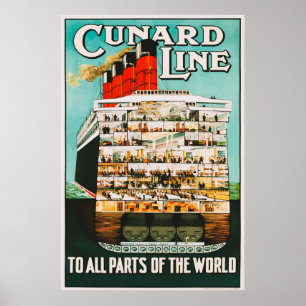 Cunard Line To All Parts of the World Travel Poste Poster