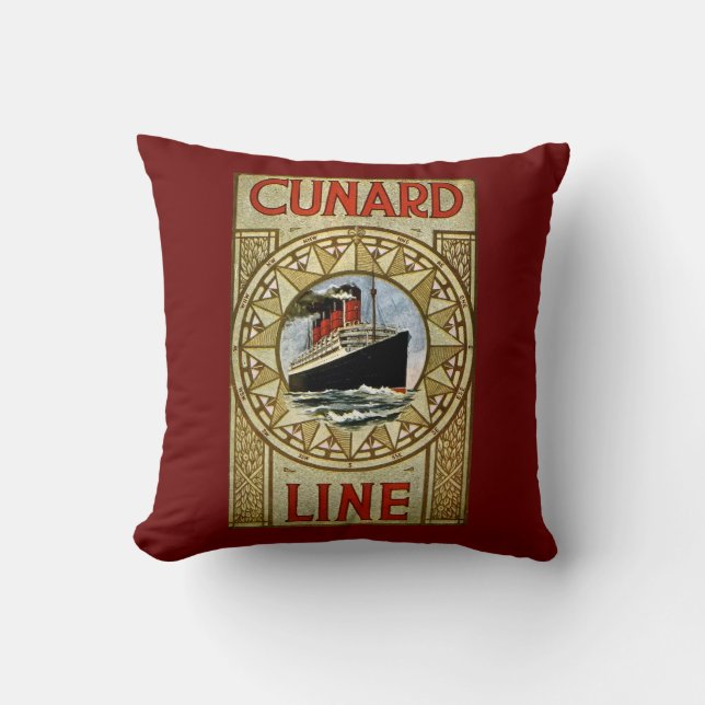 Cunard Line Vintage Cruise Line Advertisement Throw Pillow (Front)