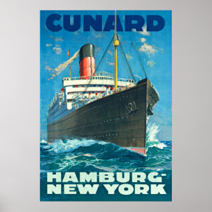 CUNARD OCEAN LINER HAMBURG NEW YORK POSTER