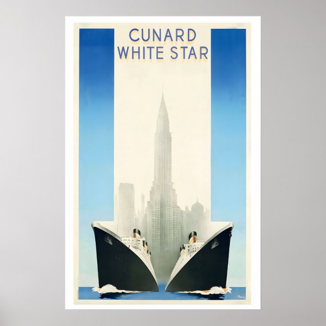 Cunard White Star Vintage Travel Poster (Front)