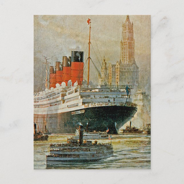 Cunarder at New York Postcard (Front)