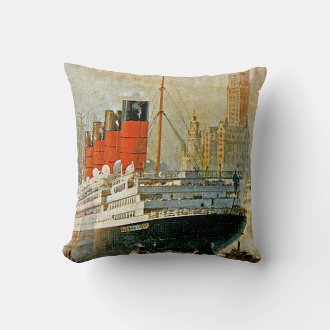 Cunarder at New York Throw Pillow (Front)
