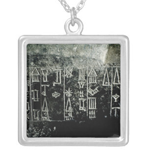 Cuneiform script silver plated necklace