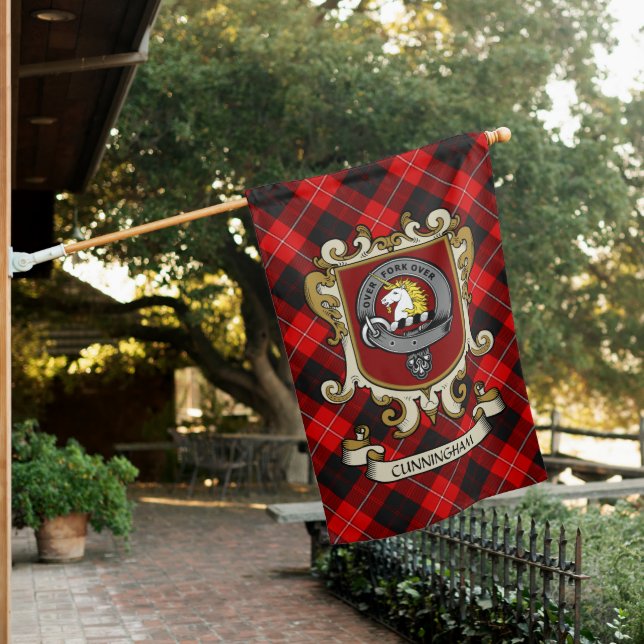 Cunningham Clan Badge & Tartan Personalized House Flag (In SItu)