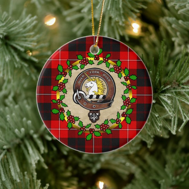 Cunningham Clan Badge & Tartan Personalized Xmas Ceramic Ornament (Tree)