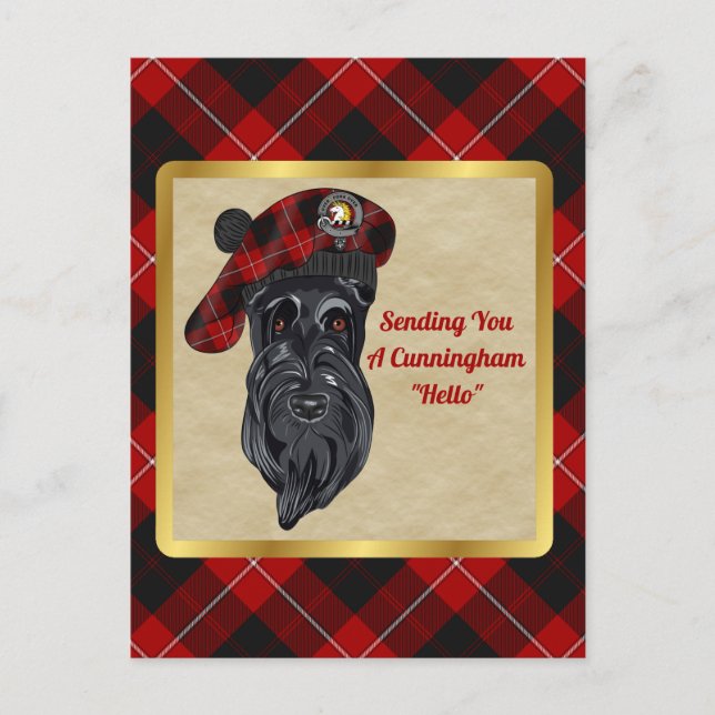 Cunningham Clan Badge & Tartan Postcard (Front)