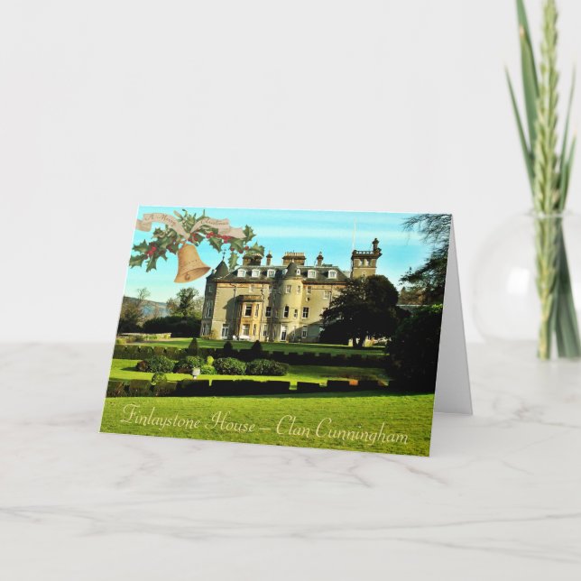 Cunningham Clan's Castle Gold Bell Christmas Card (Front)