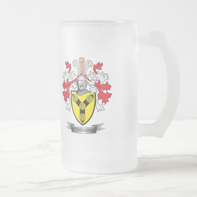 Cunningham Family Crest Coat of Arms Frosted Glass Beer Mug (Right)