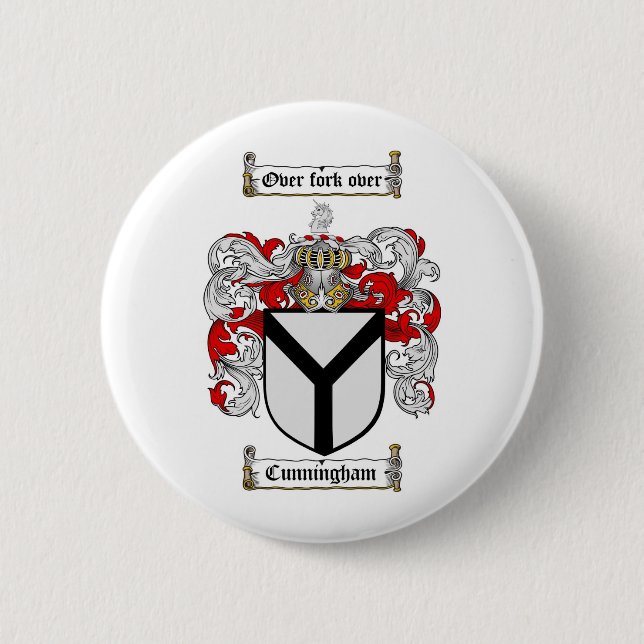 CUNNINGHAM FAMILY CREST -  CUNNINGHAM COAT OF ARMS PINBACK BUTTON (Front)