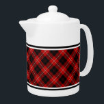 Cunningham Family Tartan Red and Black Plaid Teapot<br><div class="desc">Teapot with the Cunningham family clan tartan pattern. Traditional vintage Scottish plaid 1842 in red,  black and white. Choose from two sizes. Matching mugs and teacups available.</div>