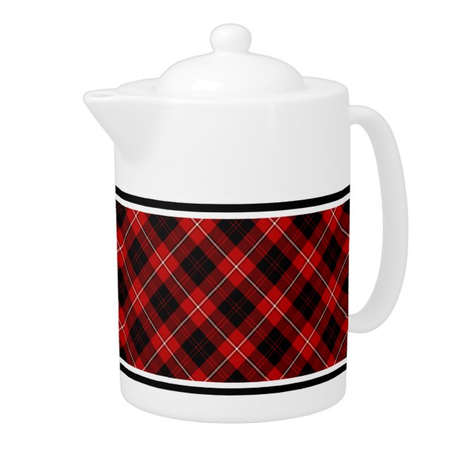 Cunningham Family Tartan Red and Black Plaid Teapot (Right)