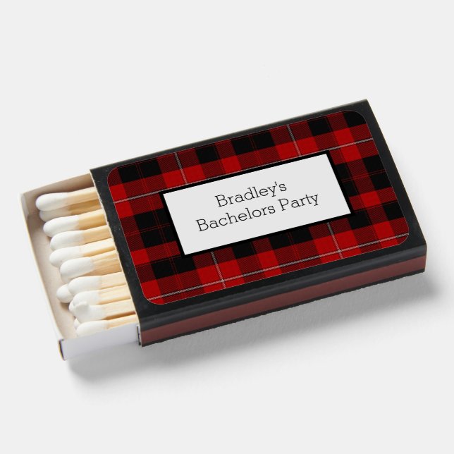 Cunningham Plaid Wedding Bachelor Party Matchbox Matchboxes (Front Open)