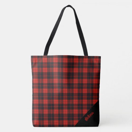 Cunningham Scottish tartan red black plaid pattern Tote Bag