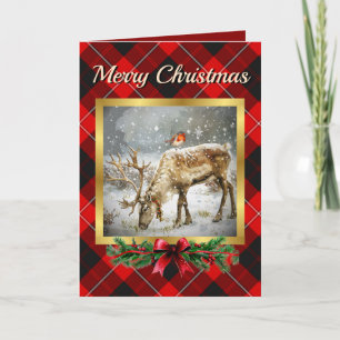 Cunningham Stag & Robin Tartan Personalized Holiday Card