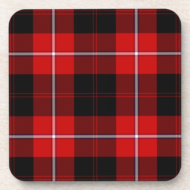 Cunningham Tartan Red Black Plaid Beverage Coaster (Front)
