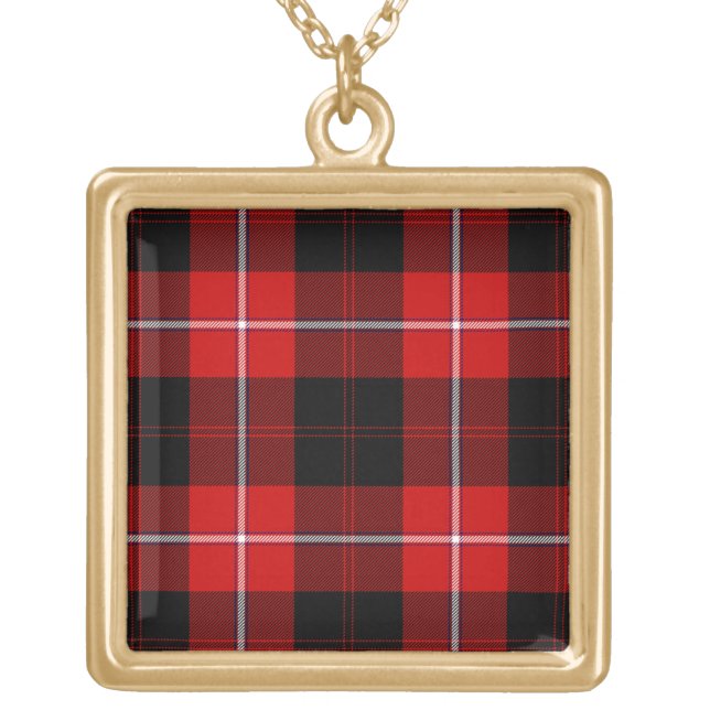 Cunningham Tartan Red Black Plaid Gold Plated Necklace (Front)