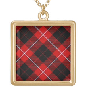 Cunningham Tartan Red Black Plaid Gold Plated Necklace