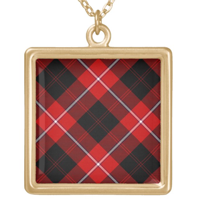 Cunningham Tartan Red Black Plaid Gold Plated Necklace (Front)