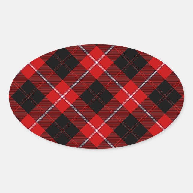 Cunningham Tartan Red Black Plaid Oval Sticker (Front)