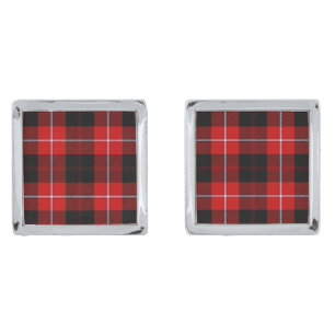 Cunningham Tartan Red Black Plaid Silver Cufflinks