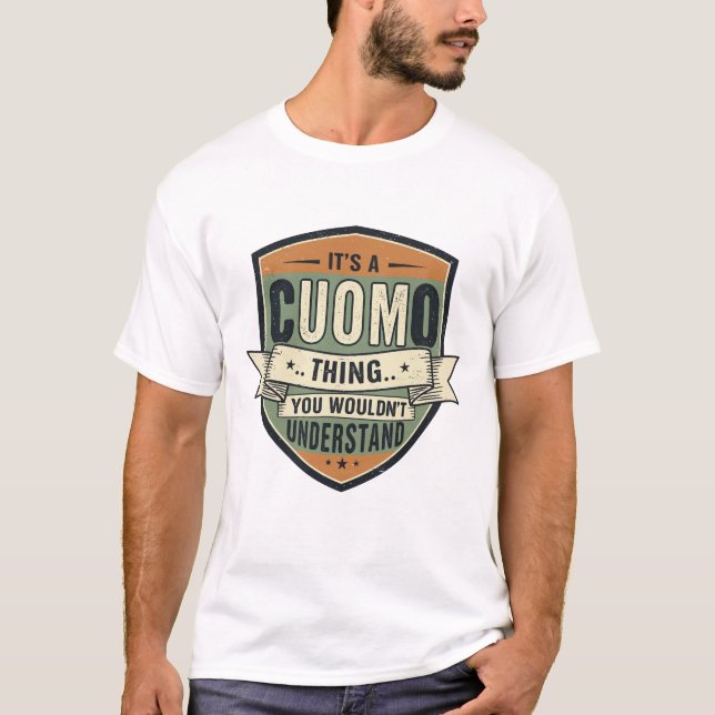 CUOMO Family Name Vintage Shield T-Shirt (Front)