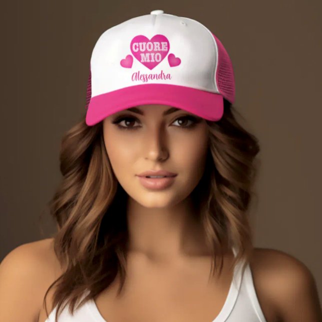 Cuore Mio Personalized Trucker Hat (Cuore Mio ("My Heart" in Italian
Pink Personalized Pink Trucker Hat)