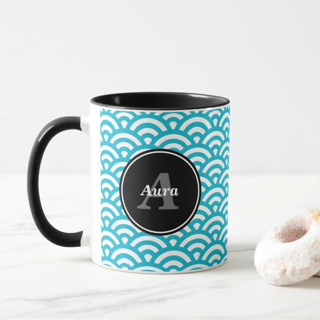 Cup blue Waves - customized Name (With Donut)
