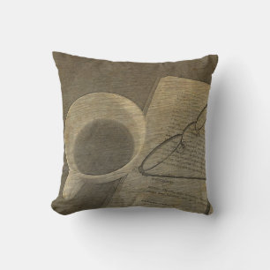 Cup & Book Sketch Pillow