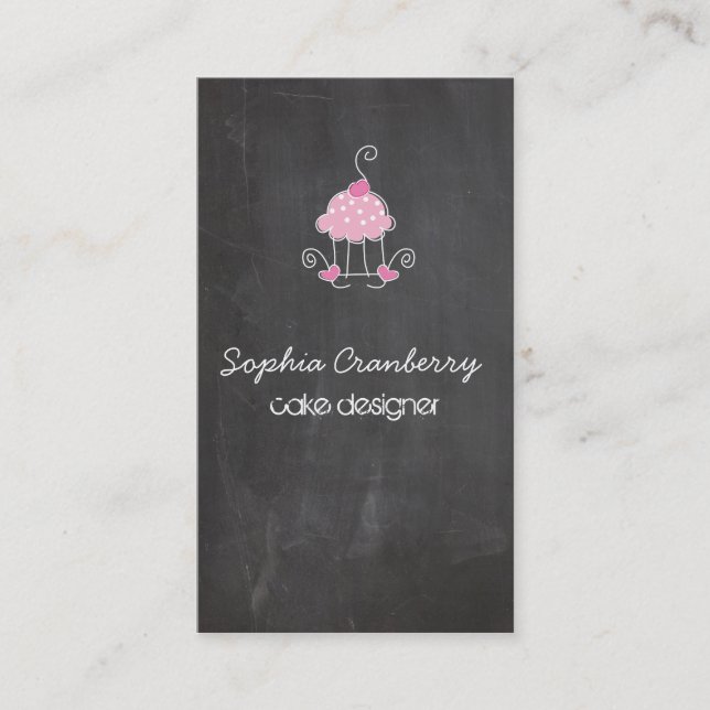 Cup Cake on chalkboard vertical Business Card (Front)
