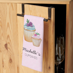 Cup Cakes And Fruits Watercolor Kitchen Towel