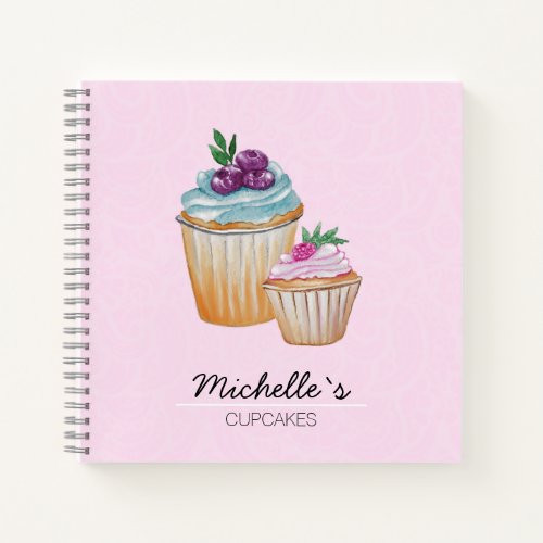 Cup Cakes And Fruits Watercolor Personalized Notebook