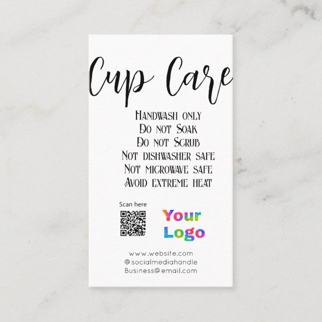 Cup care instructions add business name logo detai business card (Front)