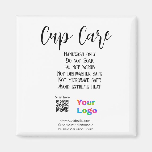 Cup care instructions add business name logo detai magnet (Front)