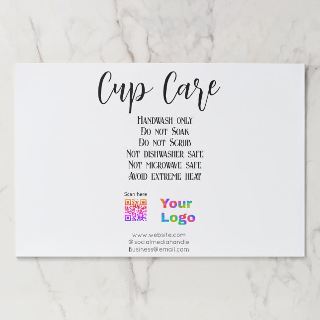 Cup care instructions add business name logo detai paper pad (Front)