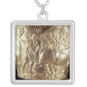 Cup, depicting a domestic bull silver plated necklace